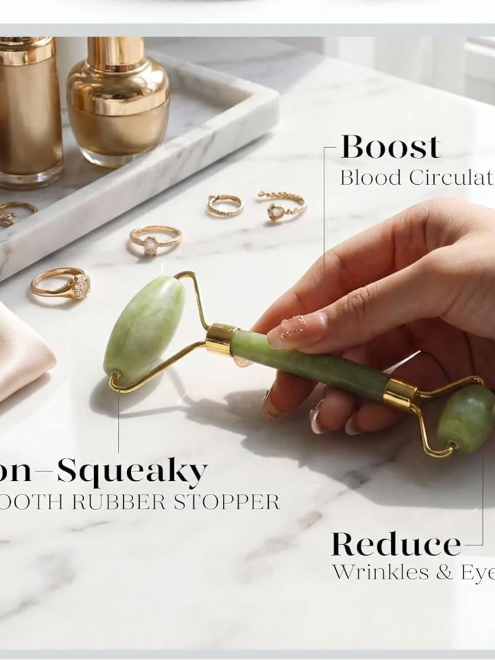 BAIMEI IcyMe Jade Face Roller & Gua Sha Set, Smoothing, Reduce Puffiness